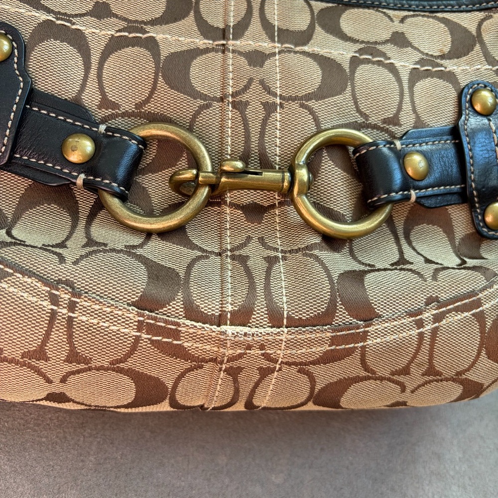 Vintage Coach Signature Brown Black Shoulder Monogrammed Ergo Hobo Bag Y2K - Picture 4 of 17